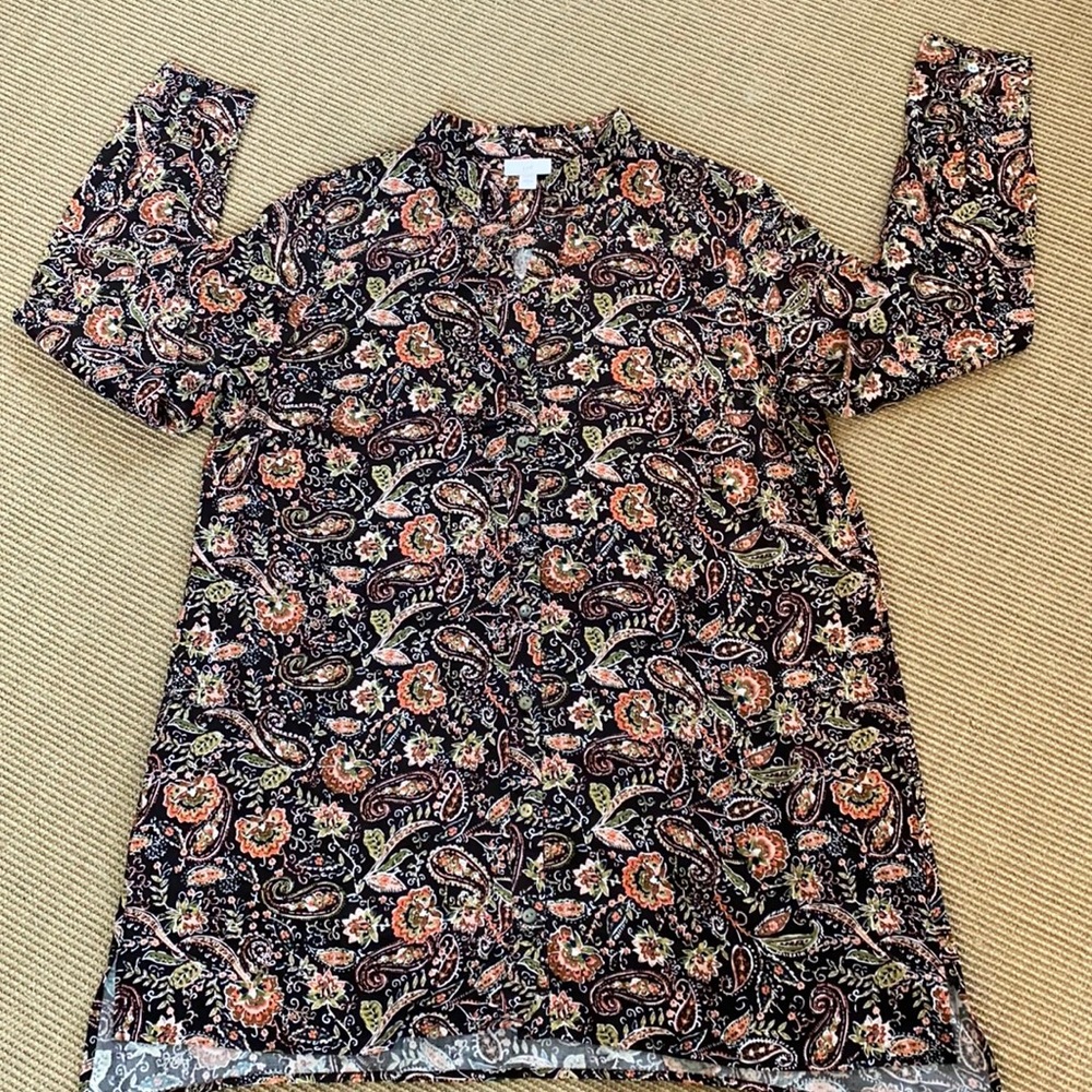 J Jill Paisley Button Down Tunic Mini Dress Size M